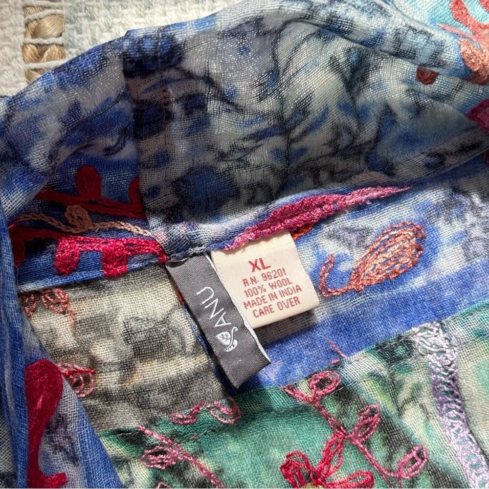 ANU Floral Embroidered 100% Wool Lightweight Boho Vest Cardigan Women’s Large - Picture 7 of 7